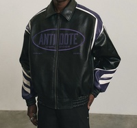 Blouson de moto en cuir brodé avec logo personnalisé Blouson en cuir de course automobile en faux cuir pour hommes