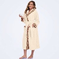 Peignoir long en polaire corail pour femme, imprimé jacquard léopard, avec cordon de serrage, longueur intégrale, doux et confortable pour l'hiver