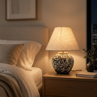 Lampe de table en céramique moderne avec abat-jour en tissu, lampe sur pied LED avec cordon, lumière chaude pour chambre à coucher, salon, hôtel