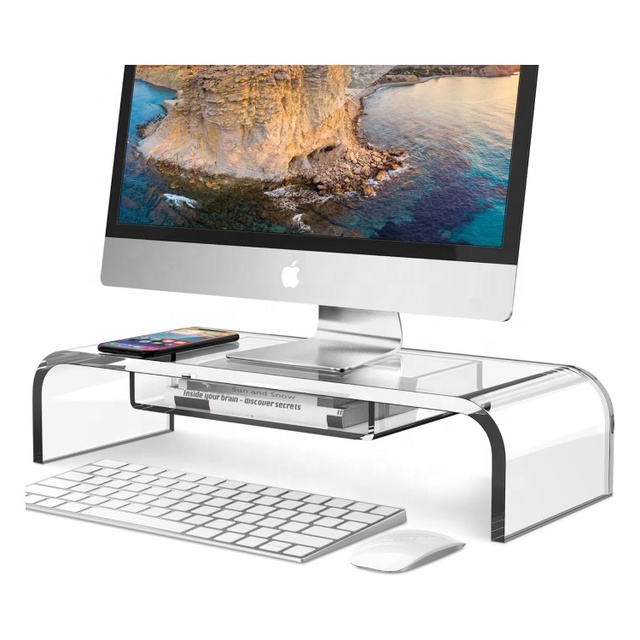 Multi-functional Clear Acrylic Monitor Stand Riser with Storage Transparent Computer Display Holder with Drawer for Desk
