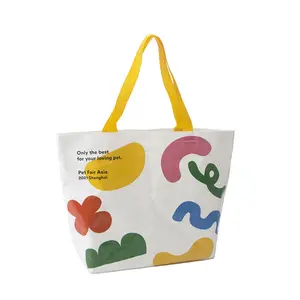 Nuevo bolso de mercado pequeño, plástico tejido, impermeable, polipropileno laminado, bolso de mano, bolsas de compras tejidas con logotipos