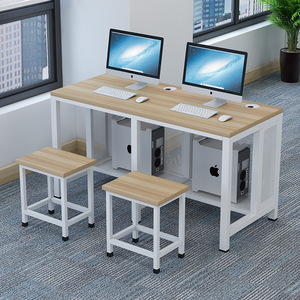 Bureau d'ordinateur double pour étudiants, idéal pour les cours de formation en laboratoire scolaire, avec plateau pour clavier et gestion des câbles, en MDF, pour usage bureautique - Product Image 1