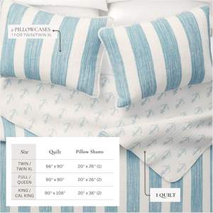 Juego de Ropa de Cama Acolchada, Colcha de Verano Estilo Costero con Fundas de Almohada, Juego de Colcha Reversible de 3 Piezas, Cubrecama Acolchado Ligero de Estilo Náutico - Product Image 5