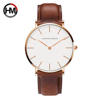 Hannah CH02 élégant homme marron montre Vive bracelet en cuir étanche affichage analogique Simple affaires montre à main