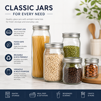 Ensemble de bocaux en verre transparent avec couvercles métalliques hermétiques pour le stockage en garde-manger, la préparation des repas, la conservation des boissons et les travaux manuels