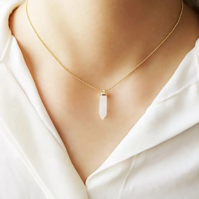 Sterling silver 925 Jewelry Gold Plated Nature Raw Crystal bullet pendant 925 sterling silver necklace for women