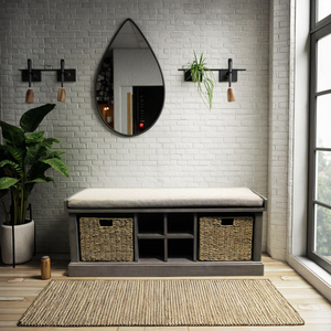 Banc de rangement Gorge avec paniers tissés Banc de chaussure pour hall d'entrée et organisateur principal des essentiels de bain - Product Image 1