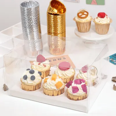 Benutzer definierte Logo bedruckte Papier kuchen boxen für Cupcake Swiss Roll Bakery Klare Plastik Cupcakes Verpackungs box