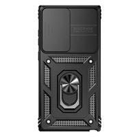Coque de protection antichoc 2-en-1 en PC et TPU avec anneau métallique et fenêtre coulissante pour Samsung S24 Ultra, S26 Ultra, S25, A16, S23fe, S21