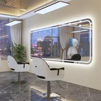Grand miroir de salon rectangulaire à LED pour salon de coiffure, taille personnalisée, cadre blanc, rétroéclairé, mural, avec lumière tricolore