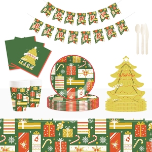 Ensemble de vaisselle sur le thème de Noël DAMAI comprenant des assiettes en papier en forme de sapin de Noël, des gobelets en papier et des serviettes pour la fête de Noël - Product Image 1