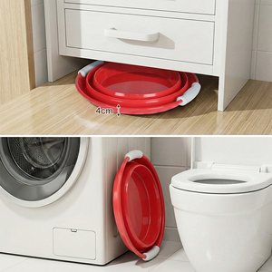 Cubo de Pesca Plegable de Silicona Rojo, Cubo de Agua Plegable para el Hogar, Camping, con Tapa - Product Image 3