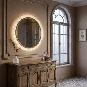 <span class=keywords><strong>Miroir</strong></span> de salle de bain LED intelligent circulaire personnalisé, dimmable, anti-buée, classique, avec cadre diamanté, pour la vente en gros - Product Image 2