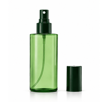 Flacon pulvérisateur PET vert rond en promotion avec couvercle intégral et pulvérisateur à brume fine pour toner et soins de la peau, personnalisable