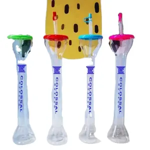 Copo de plástico para festas em forma de haltere, copo de lama com tampa e canudo, mais vendido, 700ml, 24 onças, com tampa e canudo