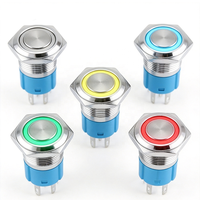 Sakelar Tombol Tekan Logam Anti Air 5 Pin Stainless Steel 16mm 3v 6v 12v 110v 220v Led Screw Momentary Latching
