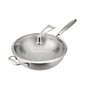 Stainless Steel 30/32/34cm <strong>Wok</strong> Fry Pan with Glass Cover Metal Inoxidable Panela <strong>Wok</strong> for Gas and <strong>Induction</strong> Cooker - Product Image 1