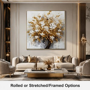 Cuadro <span class=keywords><strong>de</strong></span> Lienzo Hecho a Mano 3D Árbol <span class=keywords><strong>de</strong></span> <span class=keywords><strong>la</strong></span> <span class=keywords><strong>Vida</strong></span> Dorado y Blanco, Arte <span class=keywords><strong>de</strong></span> Pared Moderno <span class=keywords><strong>de</strong></span> Lujo con Textura Intensa y Pintura al Óleo con Espátula para Sala <span class=keywords><strong>de</strong></span> Estar - Product Image 2