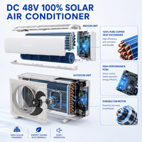 Système de climatisation solaire à onduleur DC pur 48V de 9000, 12000, 18000, 24000 BTU pour usage domestique et commercial