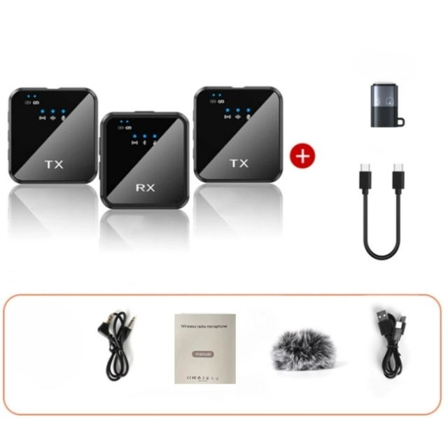 Clip on Wireless Lavalier Microphone 2.4ghz Dual Lapel Mics for Type C Smartphones Livestream Noise Cancel Square Mic