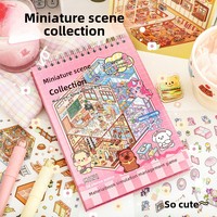 Livre de collection de scènes miniatures, style influenceur, jouet de simulation d'ouverture de boutique amusant, autocollants de paysage en plastique sans découpe, spirale rose