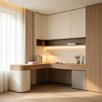 Bureau d'angle en chêne Premium Supply Curve avec éclairage LED intégré pour les projets de rénovation de coin lecture confortable