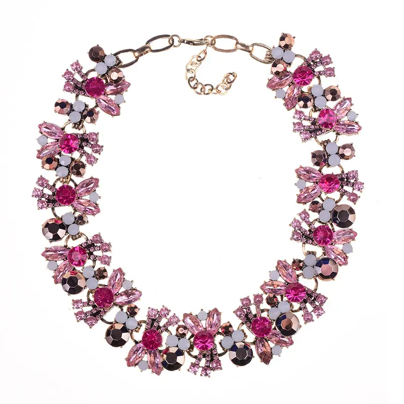 2019 Newest Boho Charm Rhinestone Flowers Necklaces Women Fashion Crystal Jewelry Choker Statement Bib Collar Necklace