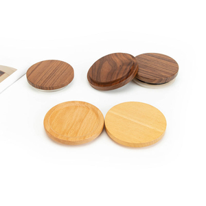 Couvercle de tasse en bois massif poli sur mesure SUNBO, fabriqué en bois d'acacia et de noyer avec anneau antidérapant en caoutchouc naturel - Product Image 2