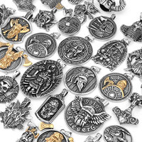 Kalung Liontin Prajurit Viking Odin Grosir, Ukiran Logo Kustom, Baja Anti Karat, Rune Norse, Simpul Celtic, Jimat, Perhiasan Pria