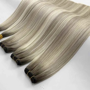 <span class=keywords><strong>Extensiones</strong></span> de Cabello Humano Virgen, <span class=keywords><strong>Extensiones</strong></span> de Pelo Rubio Ceniza, Raíces Oscuras, <span class=keywords><strong>Balayage</strong></span>, Máquina de Resaltado Gris, Doble Trama - Product Image 4