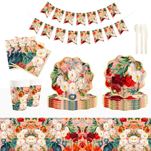 Decoración de Fiesta con Temática Floral DAMAI, Juego de Vajilla de Papel con Diseño de Peonías de Lujo, Platos, Vasos y Servilletas para Fiesta de Té - Product Image 1