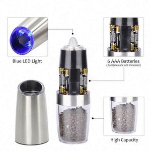 Electric Gravity Salt and Pepper Grinder Set <b>Spice</b> <b>Jar</b> Rechargeable Black Pepper Mill Grinder With Blue Light and Stand - Product Image 4
