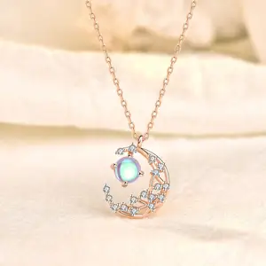 Airisigal — bijoux en argent sterling 925 avec pendentif, collier, étoile de lune et lune, cadeau, or Rose
