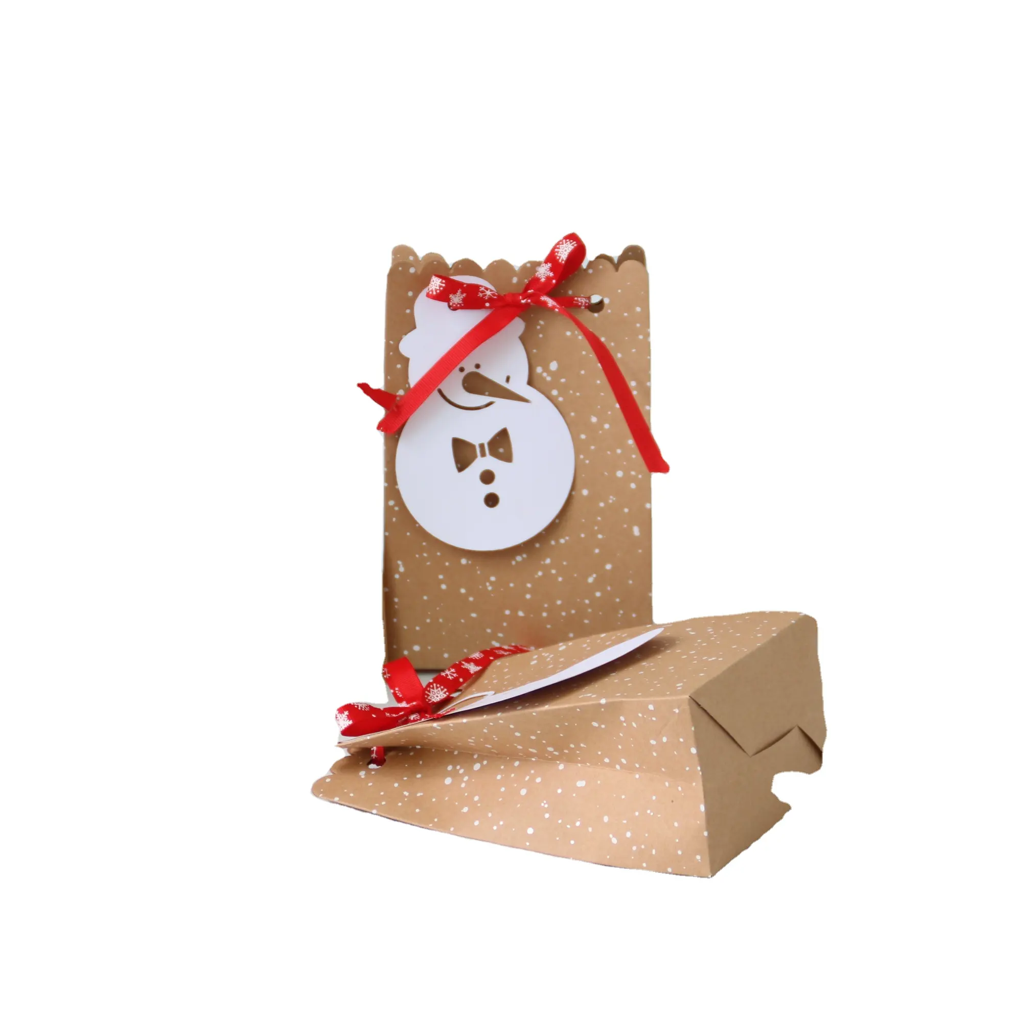 Kotak Hadiah Kertas Kraft dengan Label Putih Kotak Kemasan Pita Merah Kotak Natal Manis
