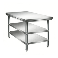 Table de travail à double couche en acier inoxydable avec étagère de rangement comptoir de préparation des aliments pour restaurant bar hôtel laboratoire
