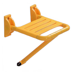 Chaise de douche pliante murale, tabouret de bain antidérapant en acier inoxydable jaune pour personnes âgées et handicapées, équipement de sécurité pour salle de bain - Product Image 3