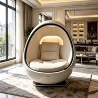 Fauteuil d'appoint en fibre de verre en forme d'œuf, blanc brillant, avec éclairage LED d'ambiance, idéal pour la maison, le bureau ou un coin détente.