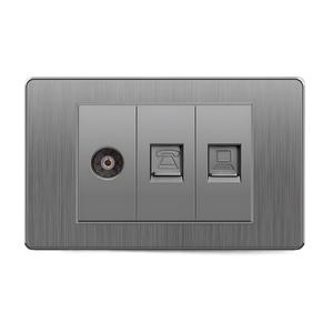 Interruptor de pared moderno gris cepillado, enchufe de pared, interruptor de TV y toma de corriente para computadora, utilizado para el hogar, la oficina y hoteles. - Product Image 1