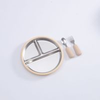 8 "en acier inoxydable Silicone bébé assiette bol cuillère fourchette ensemble confortable Silicone aspiration enfants à manger vaisselle pour enfants pour enfants