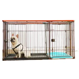 pagar anjing kandang kayu Suppliers-Kandang Anjing Kandang Anjing dengan Pemisah Toilet, Kandang Hewan Peliharaan Teddy Bomei Kecil dan Sedang