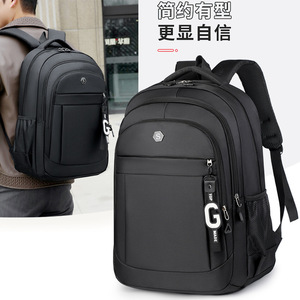 Laptop <b>Backpack</b> <b>Large</b> Capacity Unisex Business Travel School Bag With Laptop Compartment Solid Color Gray Black Blue Purple - Product Image 1