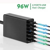 6 Ports 96W 3C 3 USB Station de charge de bureau Portable Multiport PD Charge rapide Chargeur USB mural Type électrique