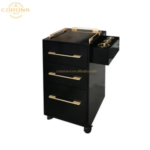 Wholesale Salon Furniture Equipment White Black Wood Salon Barber Trolley Cabinet For Hair Salon With Drawers