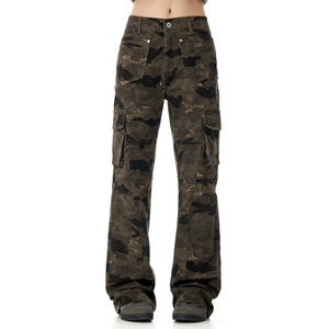 Pantaloni <span class=keywords><strong>Cargo</strong></span> mimetici personalizzati da donna alla moda a vita bassa tute mimetiche dritte pantaloni da donna - Product Image 1
