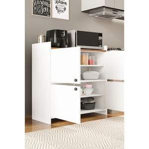 Armario de Almacenamiento Multiusos Blanco de 4 Puertas, Organizador de Archivos para Oficina en Casa con Zapatero y Rincón para Café - Product Image 6