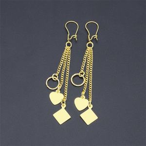 Jxx Direct Supply Unisex 24K Gold Plated Brass Hoop Heart Zircon Triangle Drop <b>Stud</b> <b>Earrings</b> Classic Design - Product Image 3