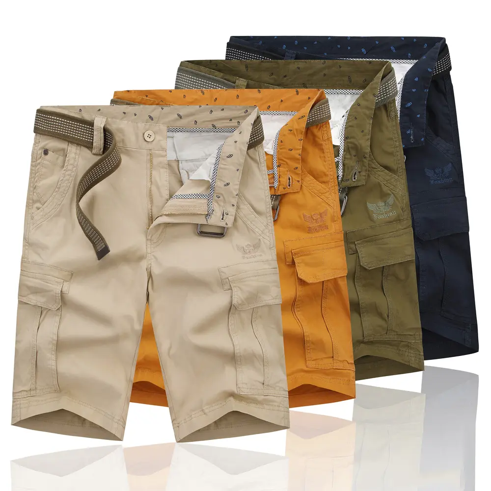 חצי מכנסיים גברים של רקמת לוגו טקטי מכנסיים קצרים מטען 100% כותנה עם 6 כיסי רוכסן לטוס מוצק סיטונאי מזדמן חוף