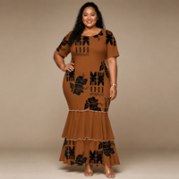 Robe sirène polynésienne des Fidji et de Samoa, deux pièces, style tribal, col rond, manches courtes, grande taille, vente en gros, personnalisable pour femme