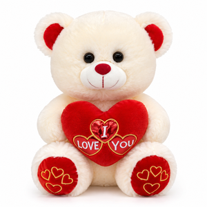 ตุ๊กตาหมีครีม OEM โรงงานขายส่ง ปักลาย I <span class=keywords><strong>Love</strong></span> You สีทองและหัวใจสีแดง สำหรับเป็นของขวัญวาเลนไทน์ - Product Image 1