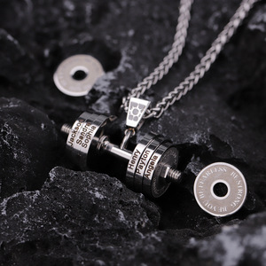 Collar con Colgante de Mancuerna Moderno para Fitness, con Texto Grabado Personalizado, Joyería de Acero Inoxidable Chapada en Oro para Hombres Amantes del Gimnasio - Product Image 3